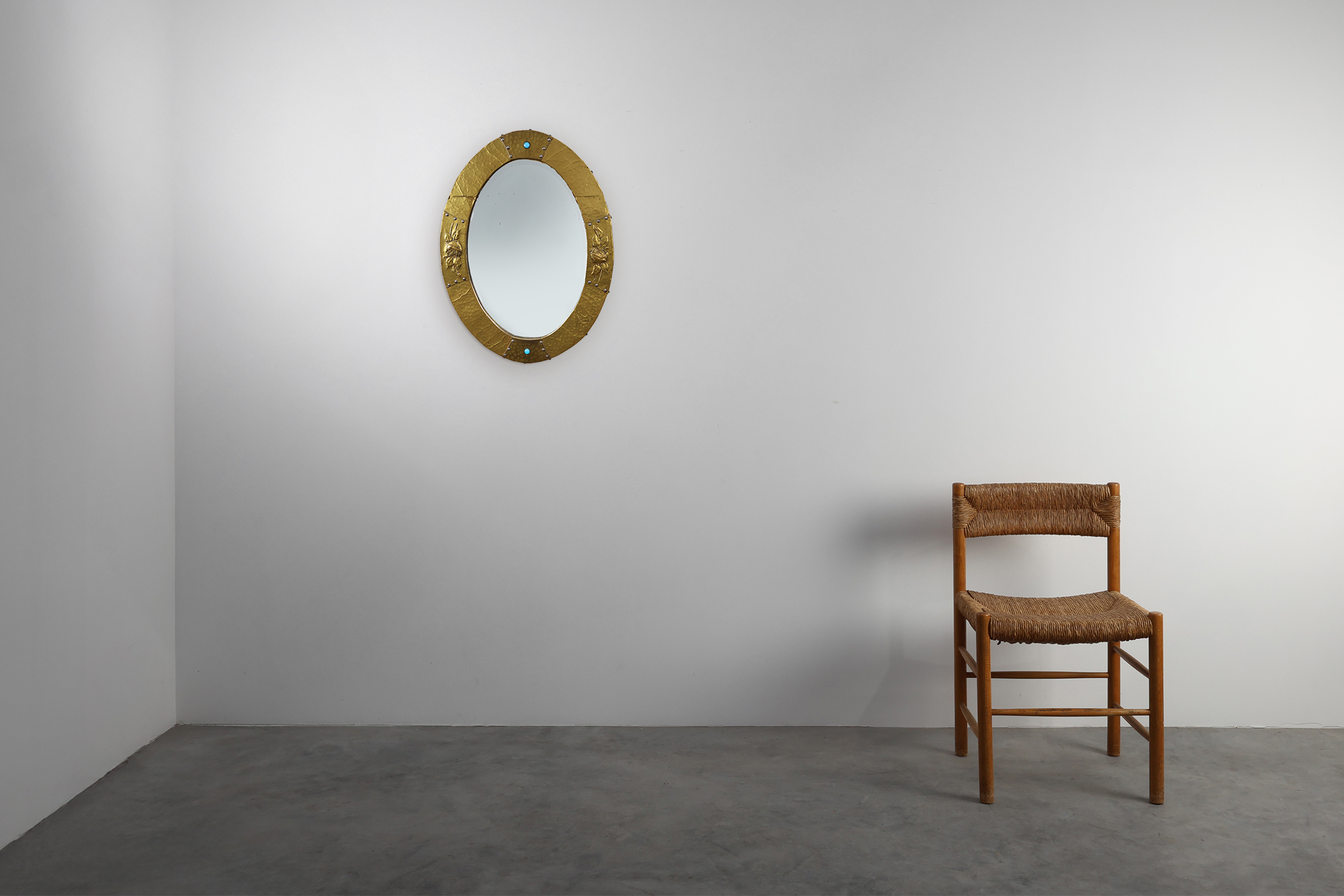 Arts & Crafts Copper Oval Mirror, France ca. 1905thumbnail